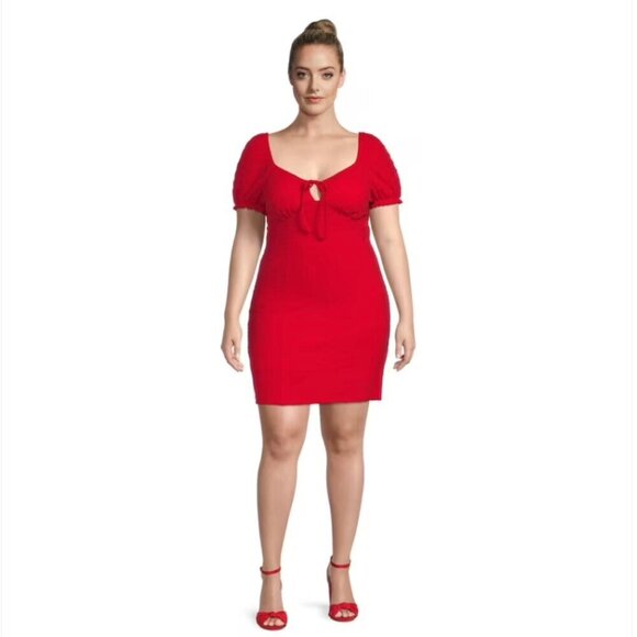 Madden NYC XXL Red Textured Tie Bust Mini Dress - Picture 1 of 15